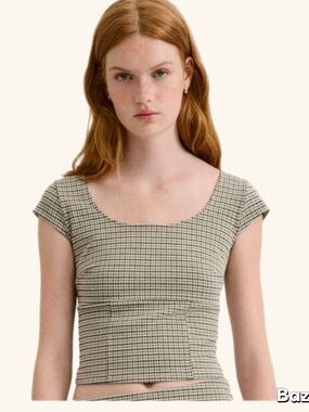 NWT Square Neck Cropped Houndstooth Top